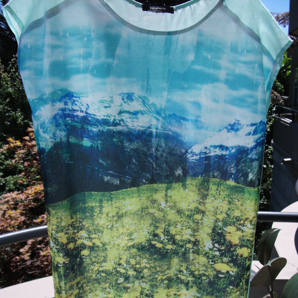 Temporarily unavailable: Mountain landscape sheer blouse with train